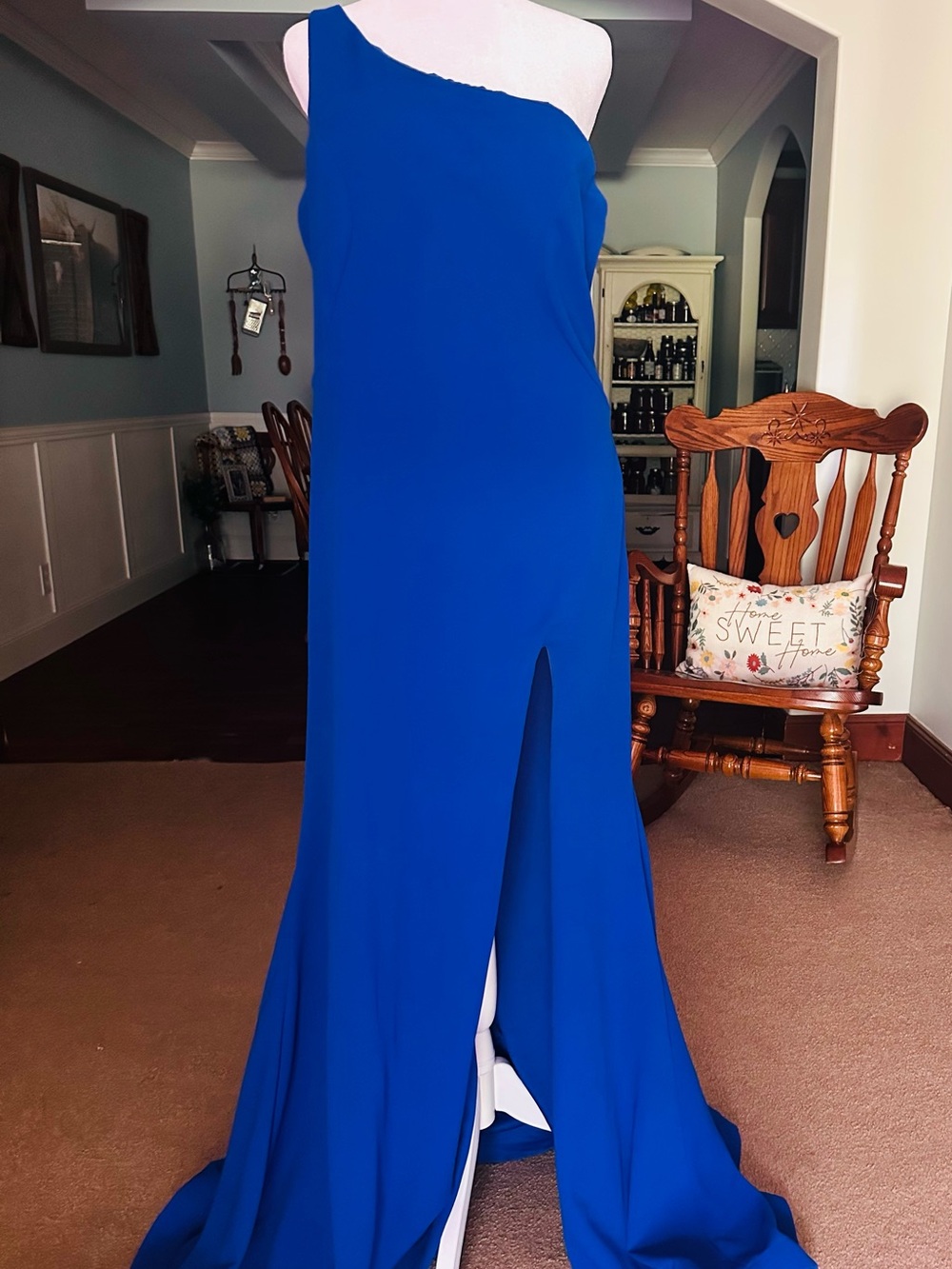 B. Smart Royal Blue Strapless Evening Gown with Front Slit
